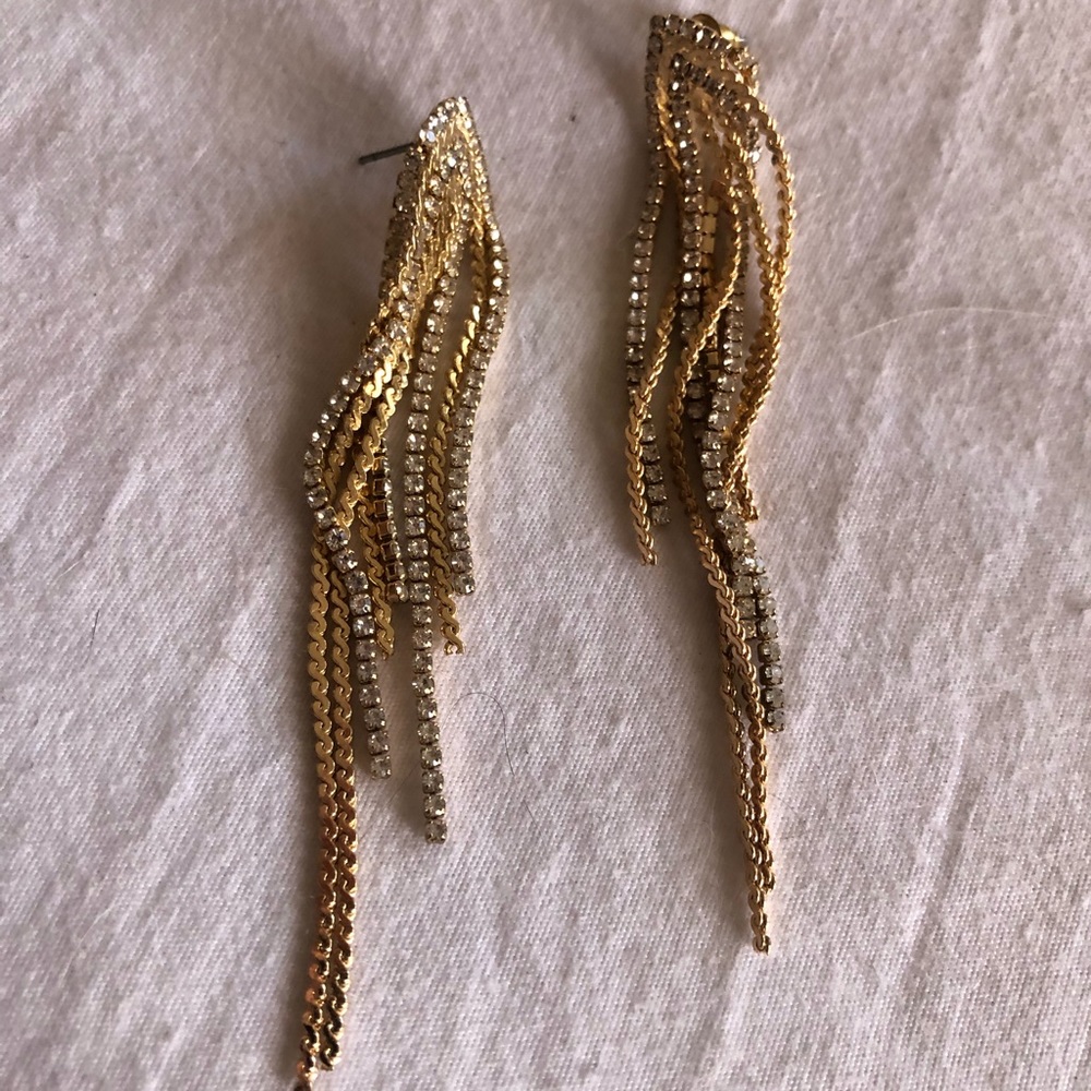 Gold and pave rhinestone drop chandelier earrings - Francescas